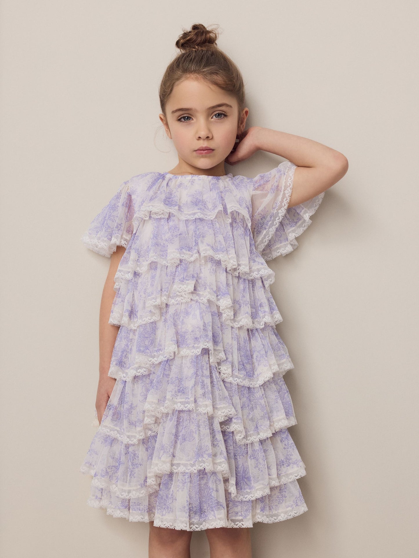 Laura Ashley White/Purple Tiered Tulle Dress image 6