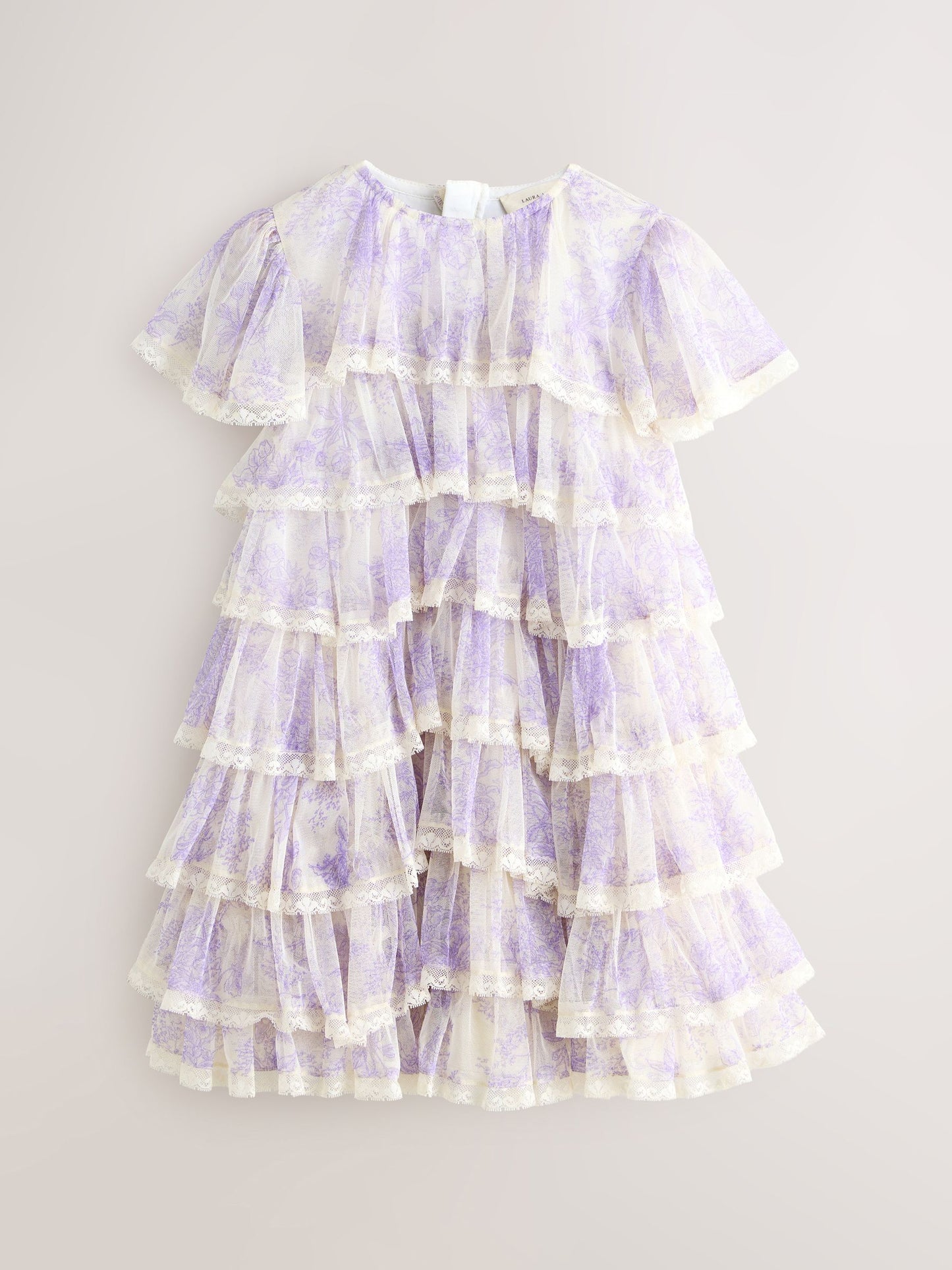 Laura Ashley White/Purple Tiered Tulle Dress image 7