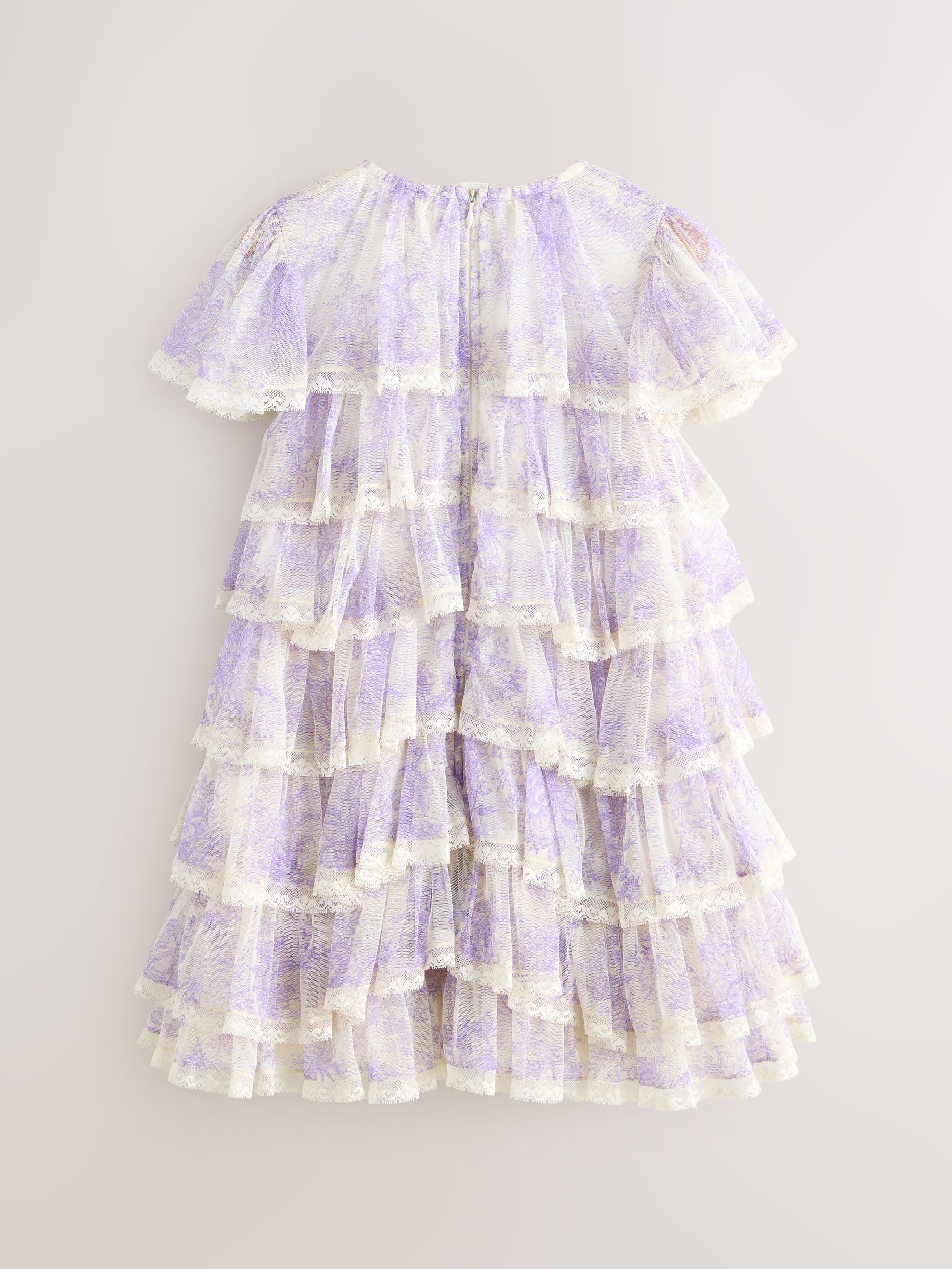 Laura Ashley White/Purple Tiered Tulle Dress image 8