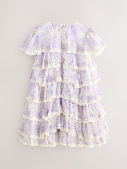 Laura Ashley White/Purple Tiered Tulle Dress image 8