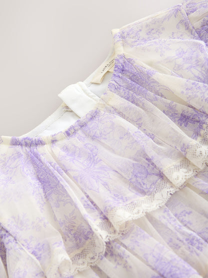 Laura Ashley White/Purple Tiered Tulle Dress image 9
