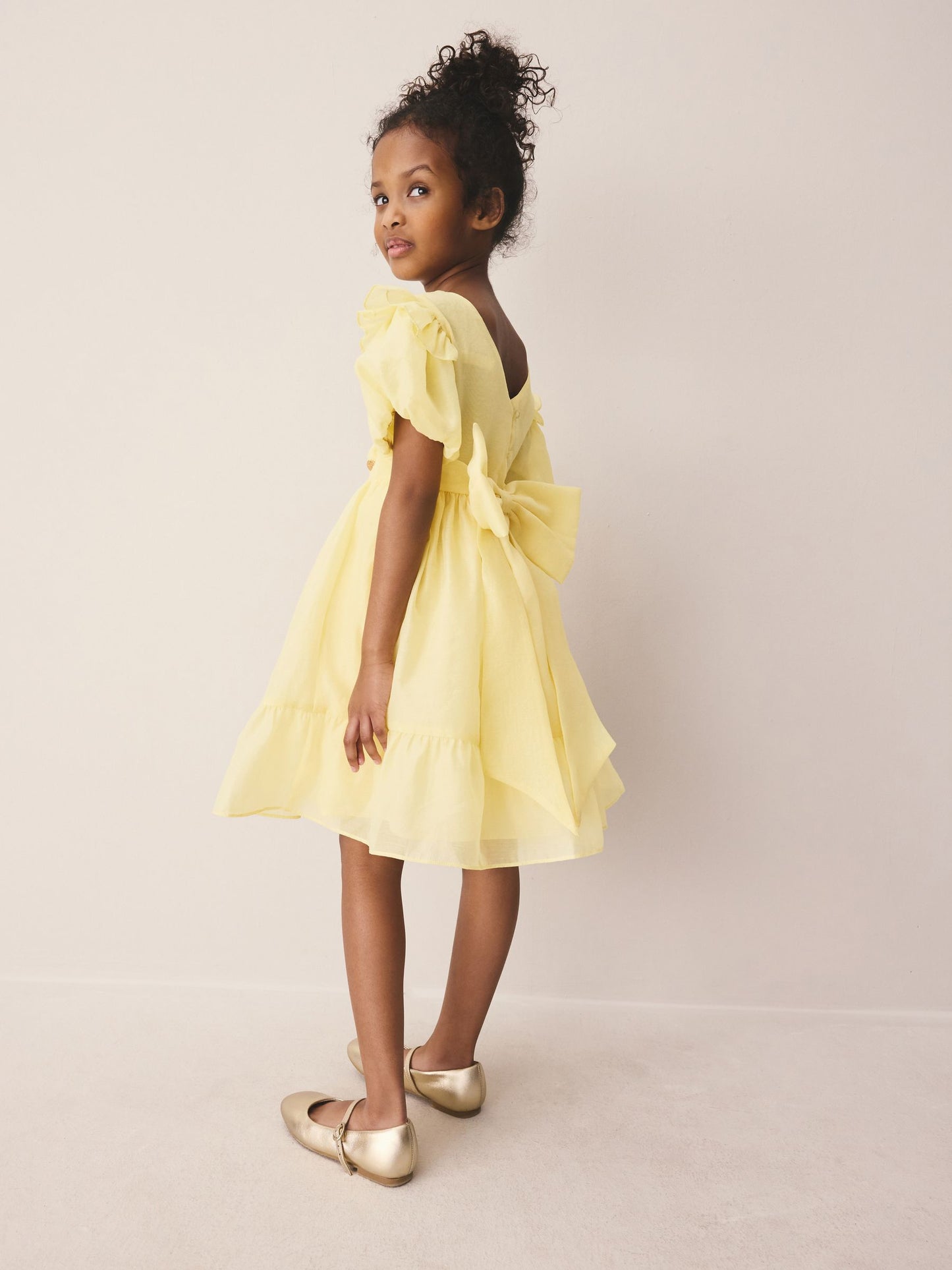 Laura Ashley Light Yellow Bow Back Flower Bridemaid Dress image 3