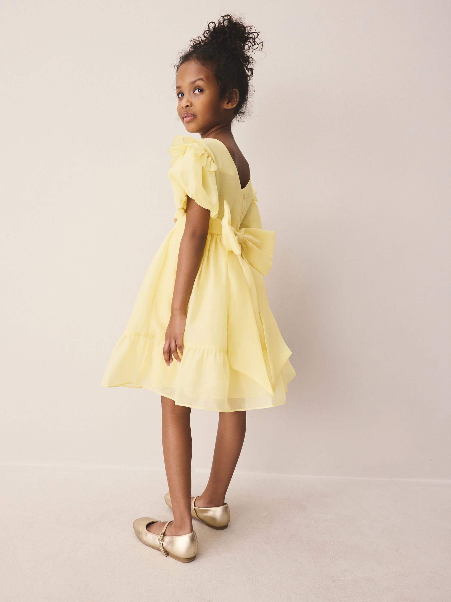 Laura Ashley Light Yellow Bow Back Flower Bridemaid Dress image 3