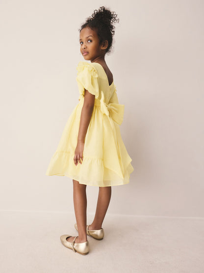 Laura Ashley Light Yellow Bow Back Flower Bridemaid Dress image 3