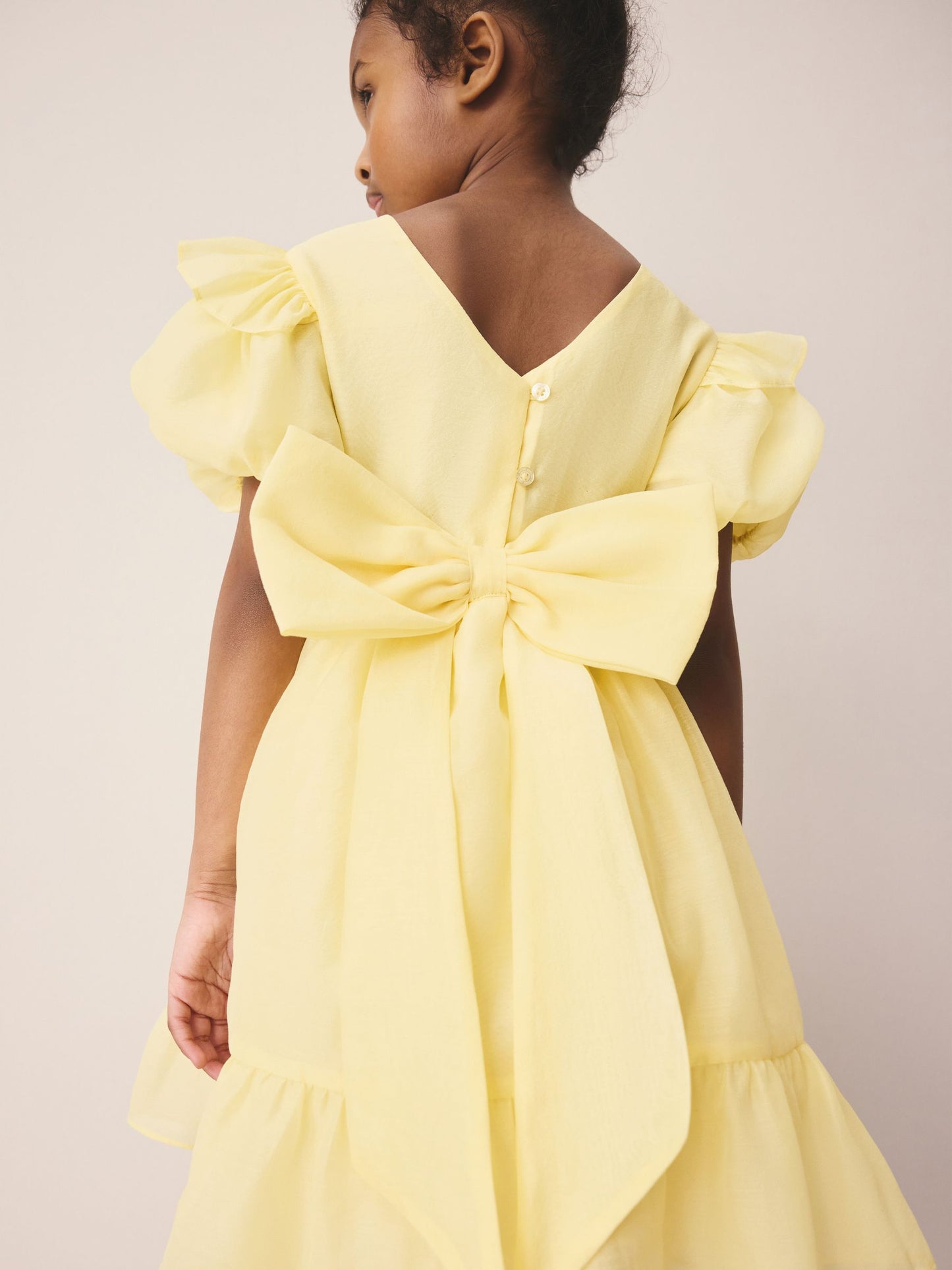 Laura Ashley Light Yellow Bow Back Flower Bridemaid Dress image 5