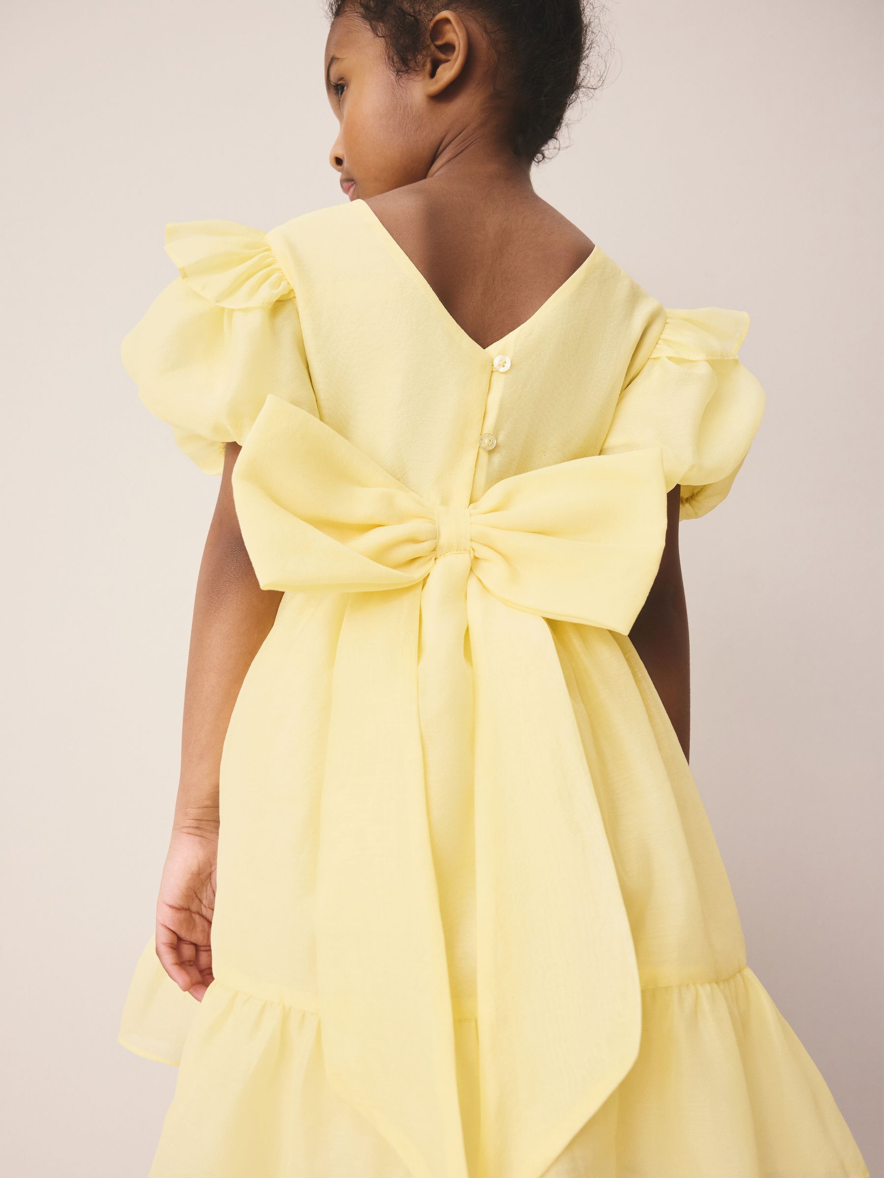 Laura Ashley Light Yellow Bow Back Flower Bridemaid Dress image 5