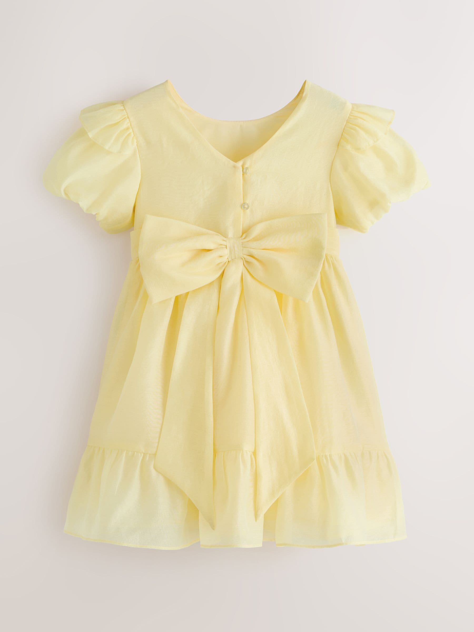 Laura Ashley Light Yellow Bow Back Flower Bridemaid Dress image 7