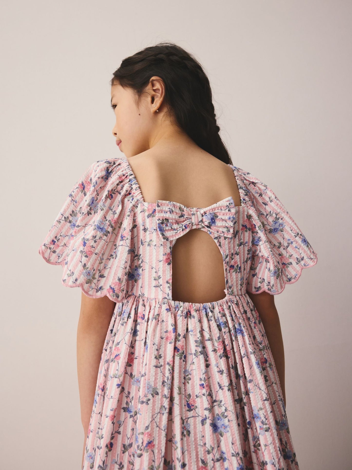 Laura Ashley Multi Priory Stripe Bow Back Seersucker Dress image 7