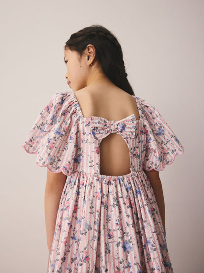 Laura Ashley Multi Priory Stripe Bow Back Seersucker Dress image 7