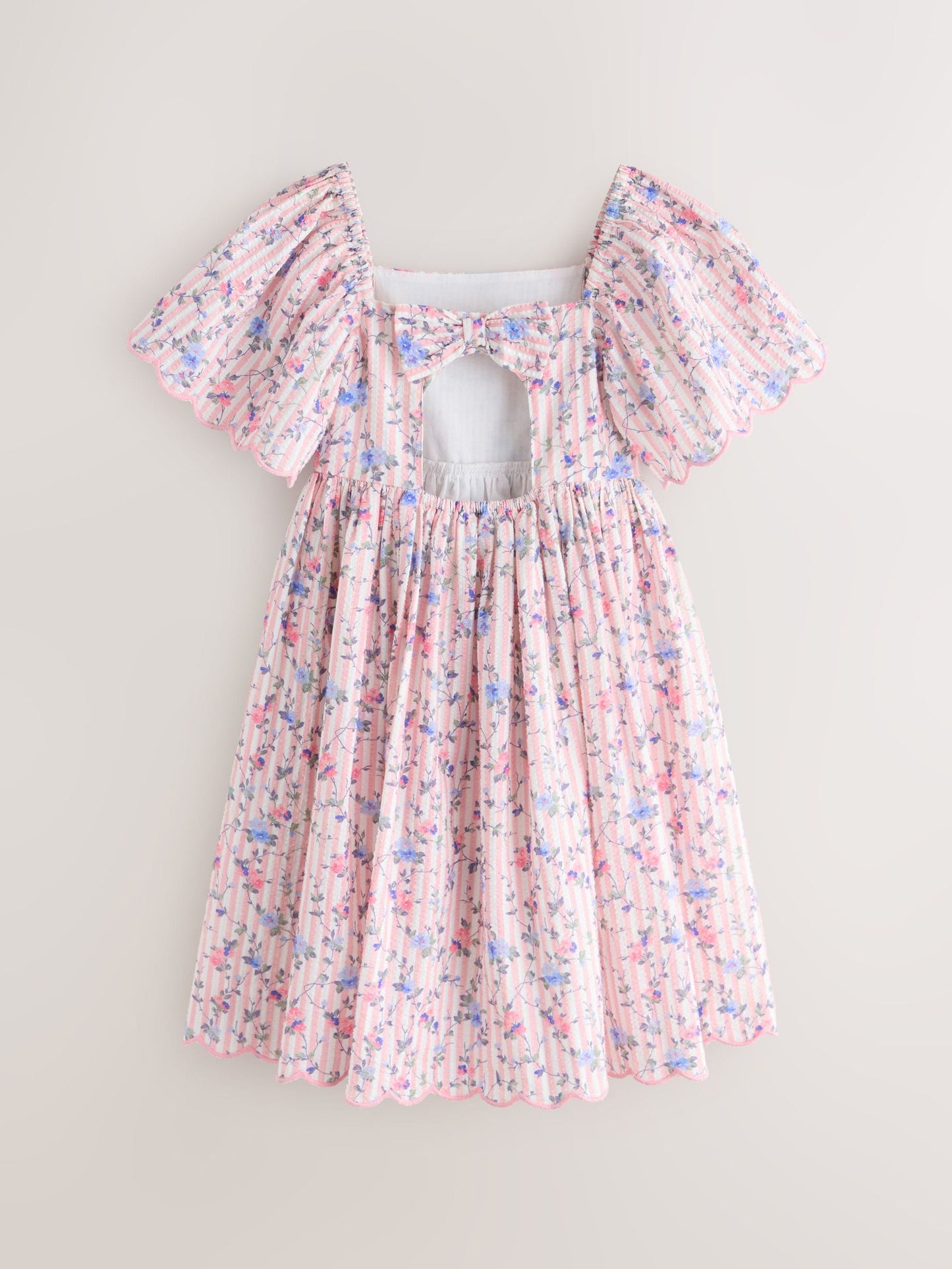Laura Ashley Multi Priory Stripe Bow Back Seersucker Dress image 9
