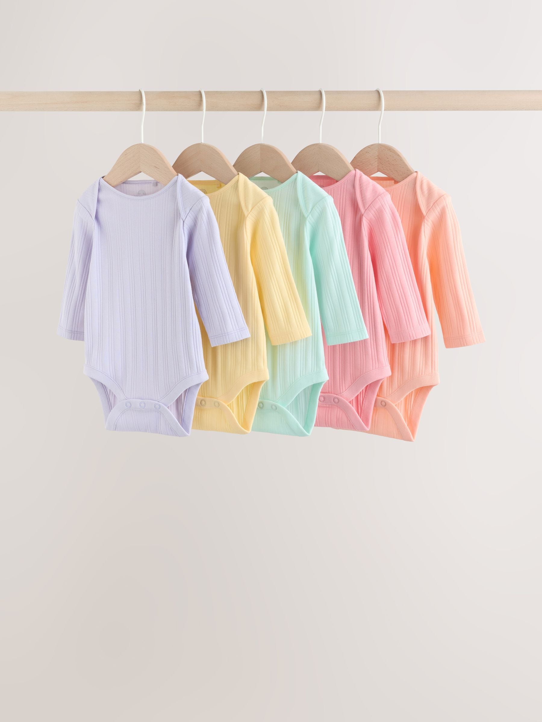 Multi 5 Pack Long Sleeve Baby Bodysuits image 1