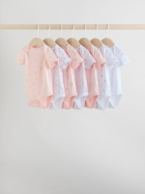 Pink 7 Pack Short Sleeve Baby Bodysuit image 1