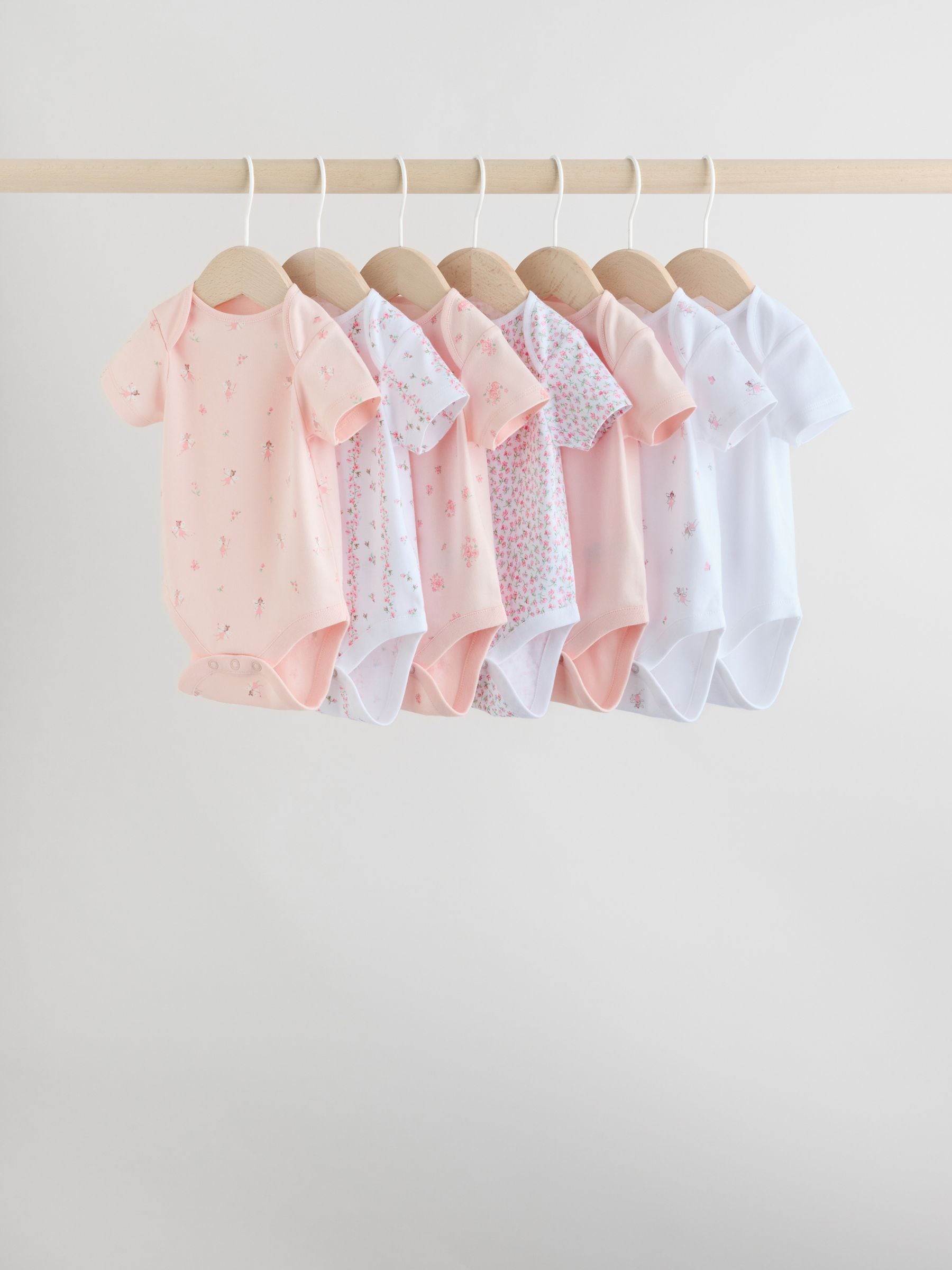 Pink 7 Pack Short Sleeve Baby Bodysuit image 1