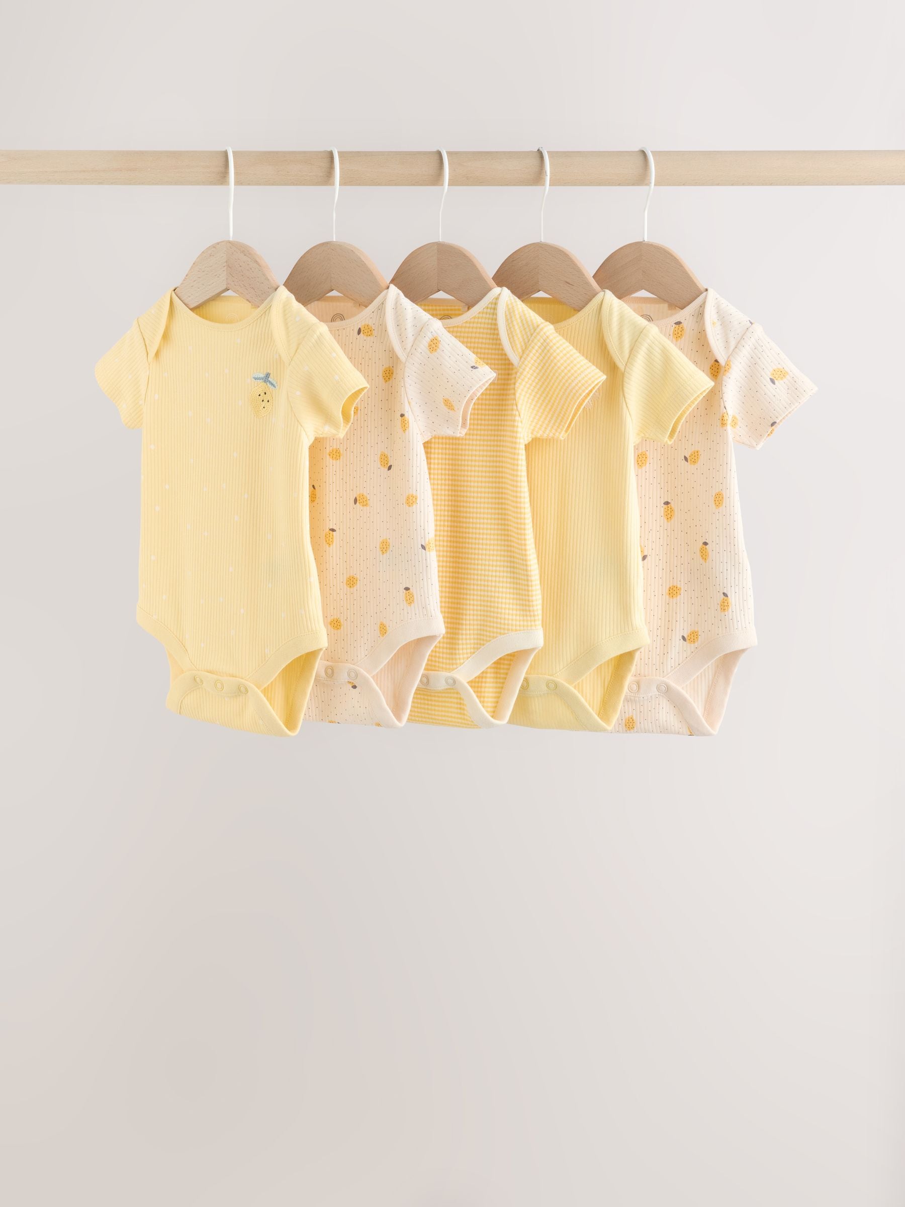 Yellow Lemons 5 Pack Short Sleeve Baby Bodysuits image 1