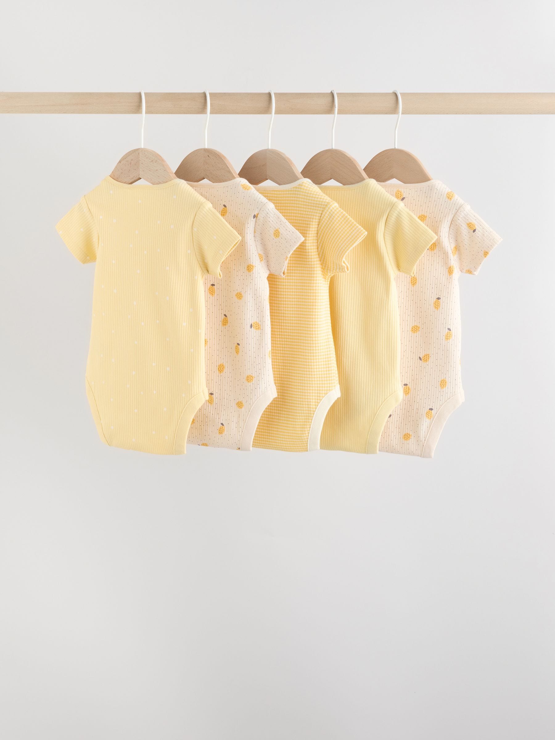 Yellow Lemons 5 Pack Short Sleeve Baby Bodysuits image 6