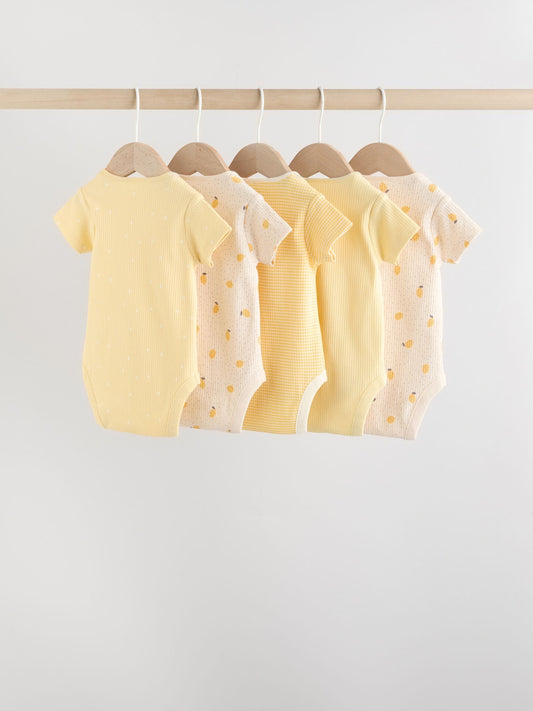 Yellow Lemons 5 Pack Short Sleeve Baby Bodysuits image 2
