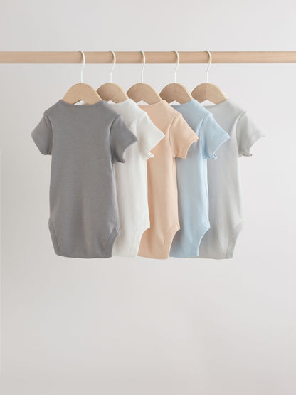Blue 5 Pack Short Sleeve Baby Bodysuits image 2