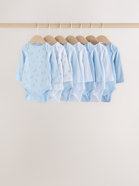 Blue 7 Pack Long Sleeved Baby Bear Bodysuit image 1