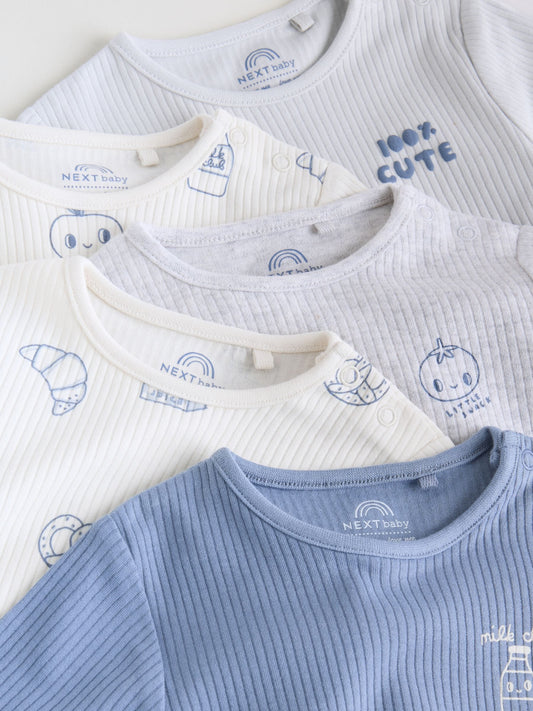 Blue Long Sleeve Long Sleeve Baby Bodysuits 5 Pack image 3