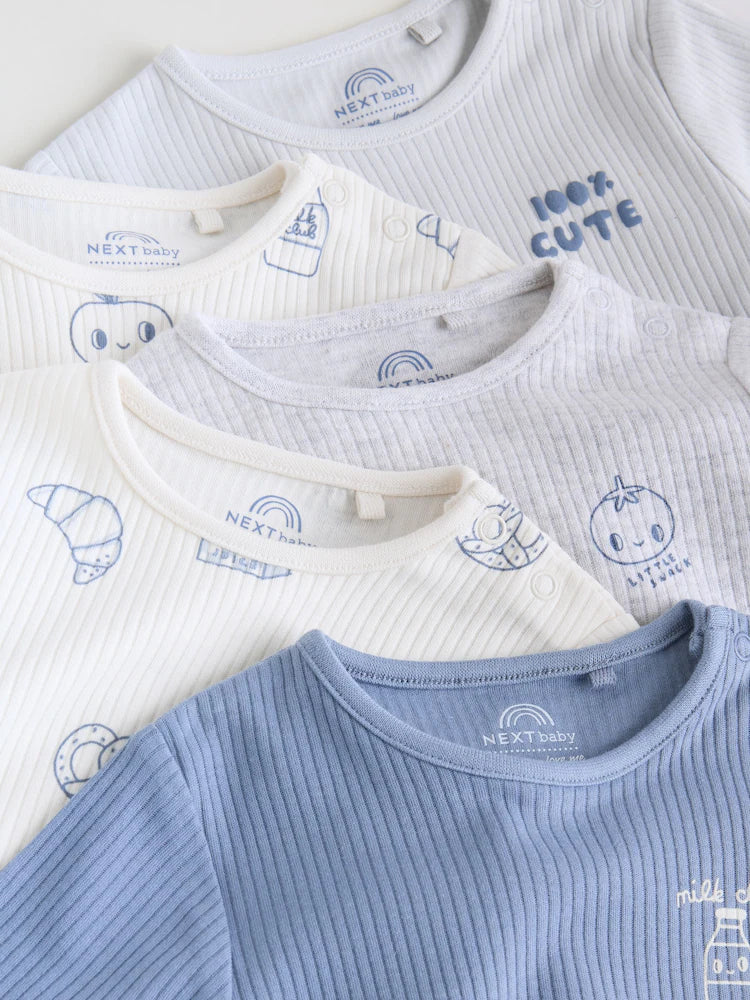 Blue Long Sleeve Baby Bodysuits 5 Pack