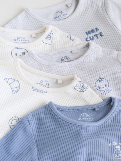 Blue Long Sleeve Baby Bodysuits 5 Pack