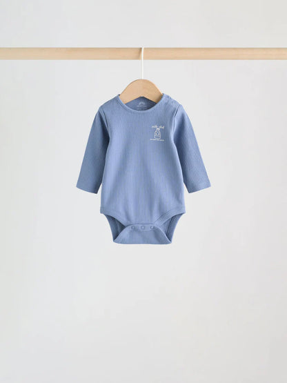 Blue Long Sleeve Baby Bodysuits 5 Pack