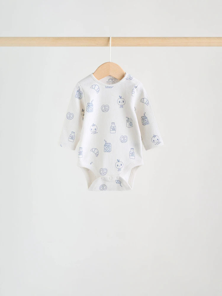 Blue Long Sleeve Baby Bodysuits 5 Pack