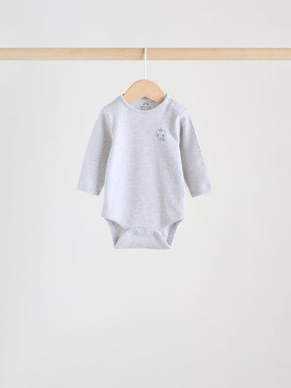 Blue Long Sleeve Long Sleeve Baby Bodysuits 5 Pack image 4
