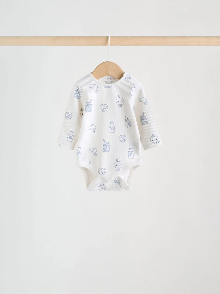 Blue Long Sleeve Baby Bodysuits 5 Pack