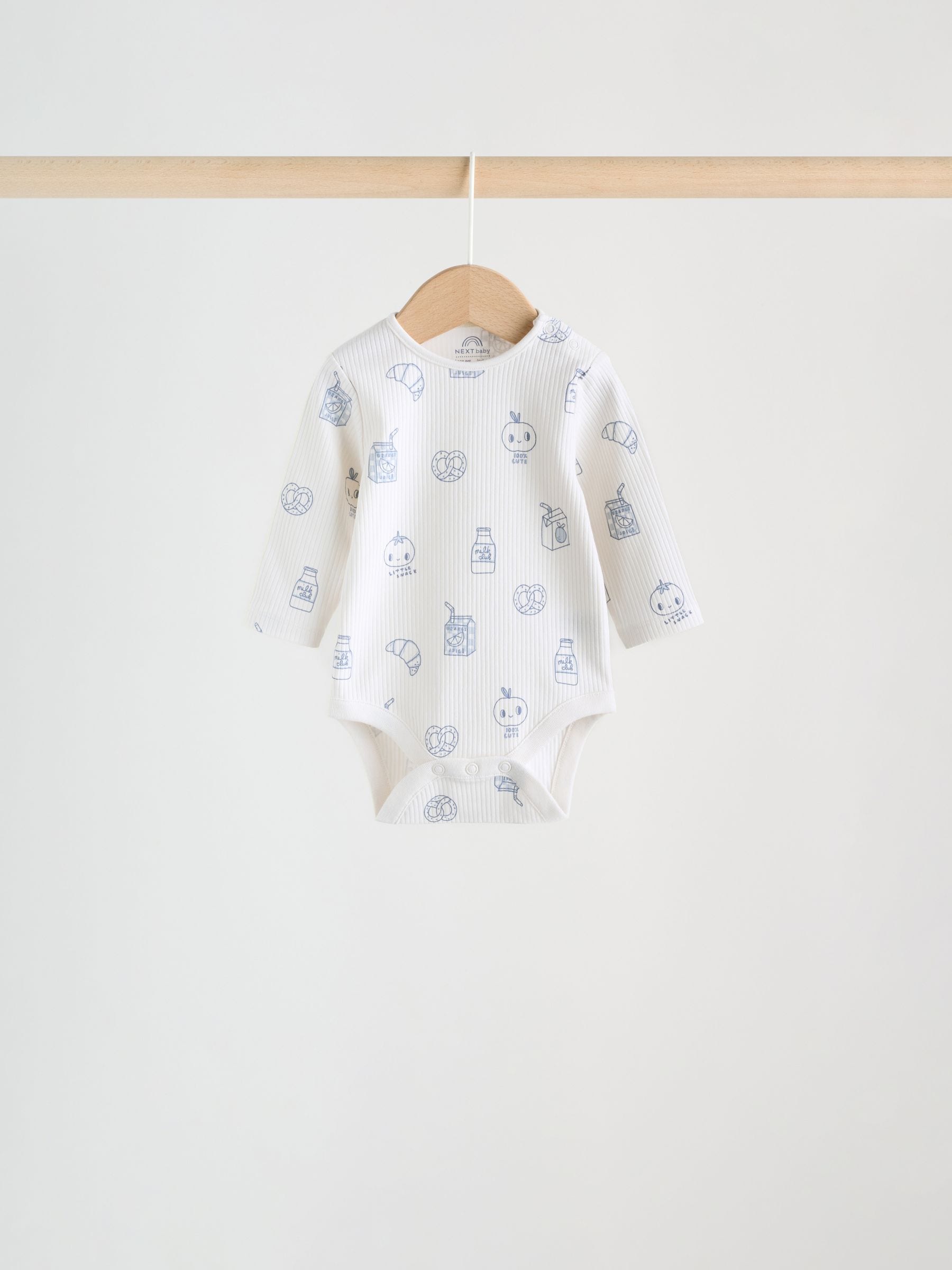Blue Long Sleeve Long Sleeve Baby Bodysuits 5 Pack image 5