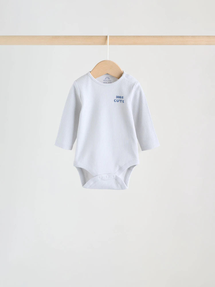 Blue Long Sleeve Baby Bodysuits 5 Pack