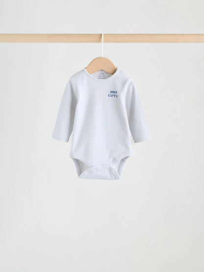 Blue Long Sleeve Baby Bodysuits 5 Pack