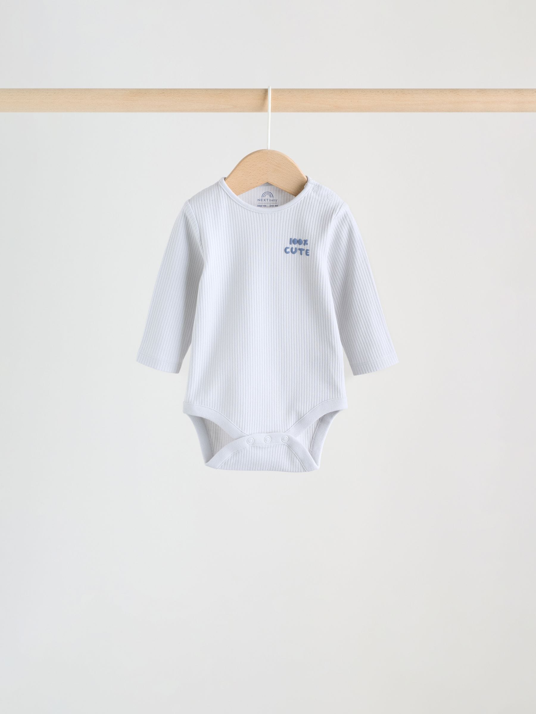 Blue Long Sleeve Long Sleeve Baby Bodysuits 5 Pack image 6