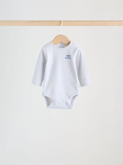 Blue Long Sleeve Long Sleeve Baby Bodysuits 5 Pack image 6
