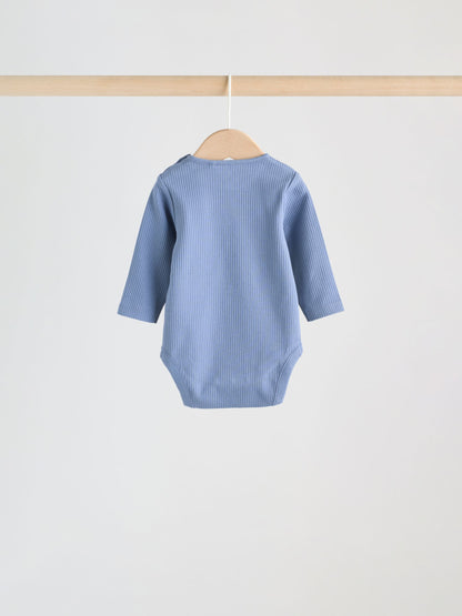 Blue Long Sleeve Long Sleeve Baby Bodysuits 5 Pack image 8
