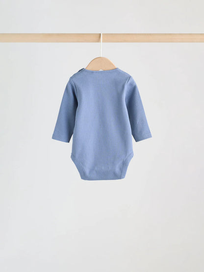 Blue Long Sleeve Baby Bodysuits 5 Pack