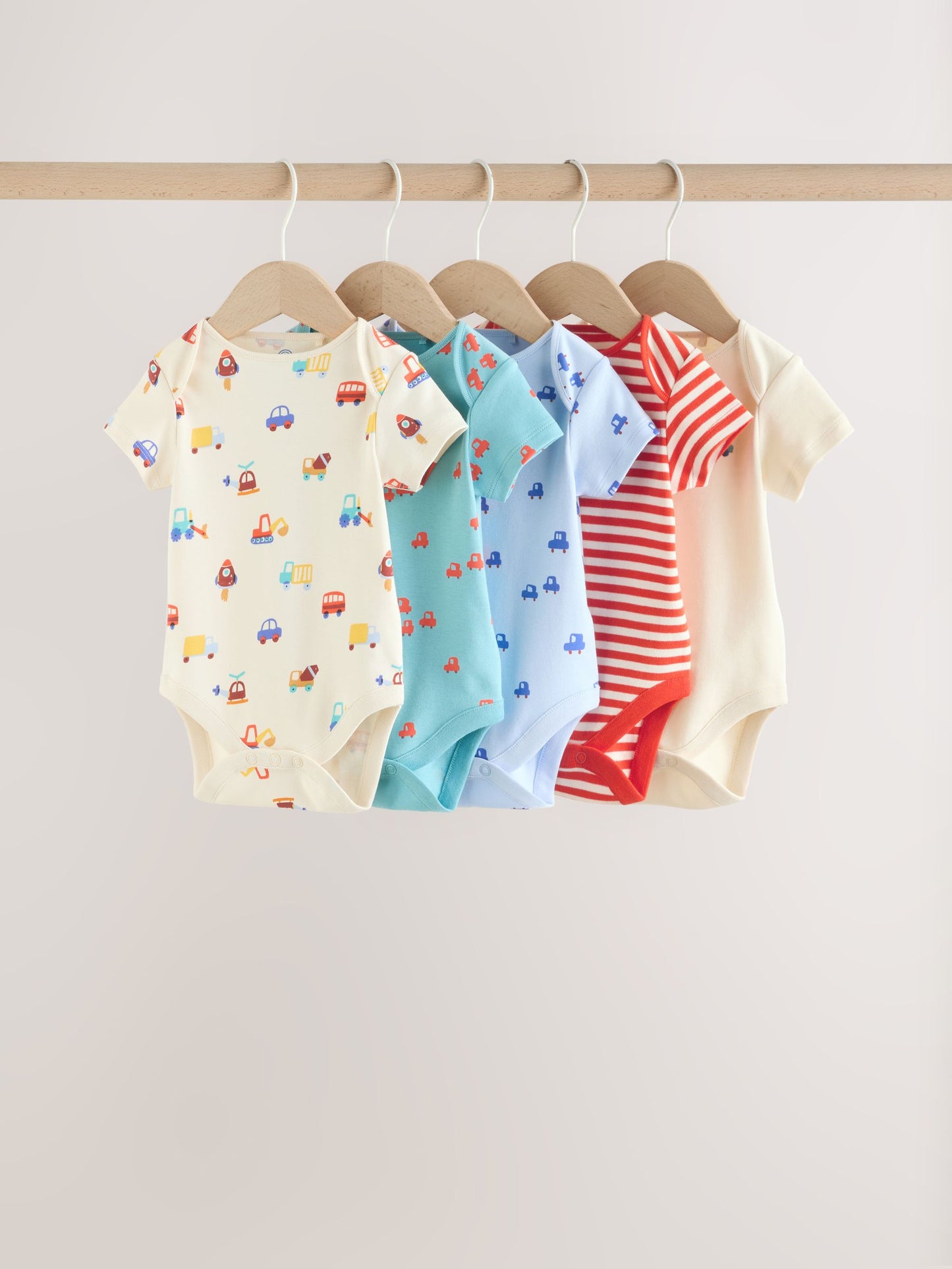Blue Short Sleeve Baby Bodysuits 5 Pack image 1