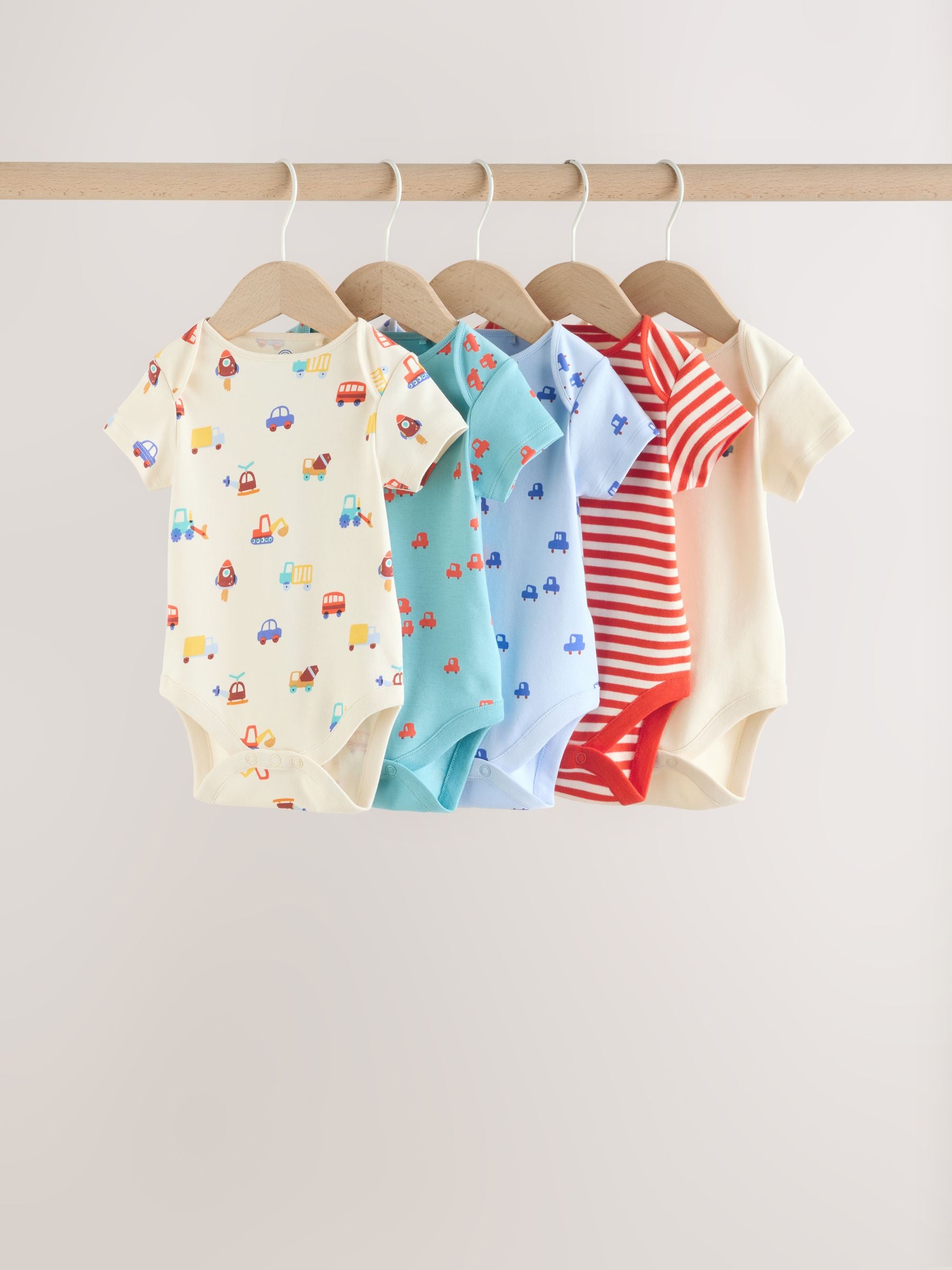 Blue Short Sleeve Baby Bodysuits 5 Pack image 1