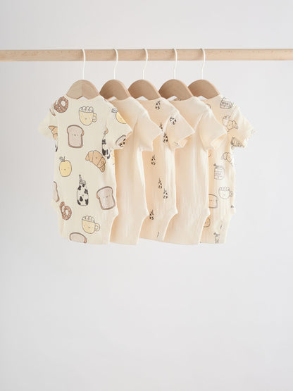 Neutral Short Sleeve Baby Bodysuits 5 Pack image 7