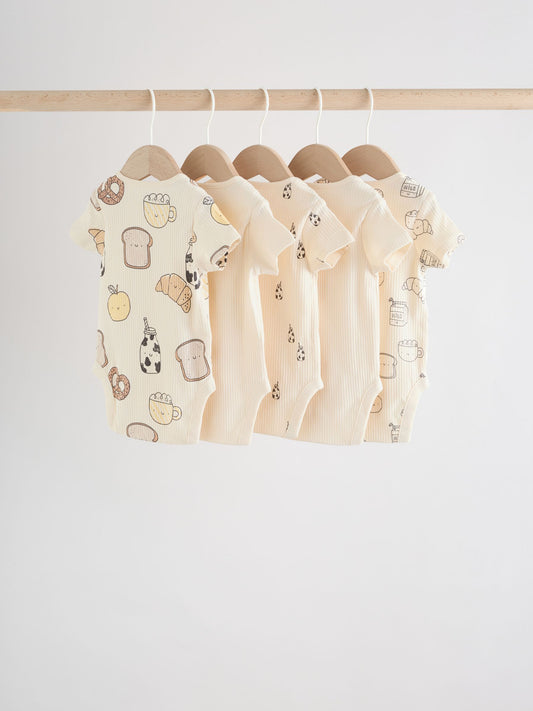 Neutral Short Sleeve Baby Bodysuits 5 Pack image 2