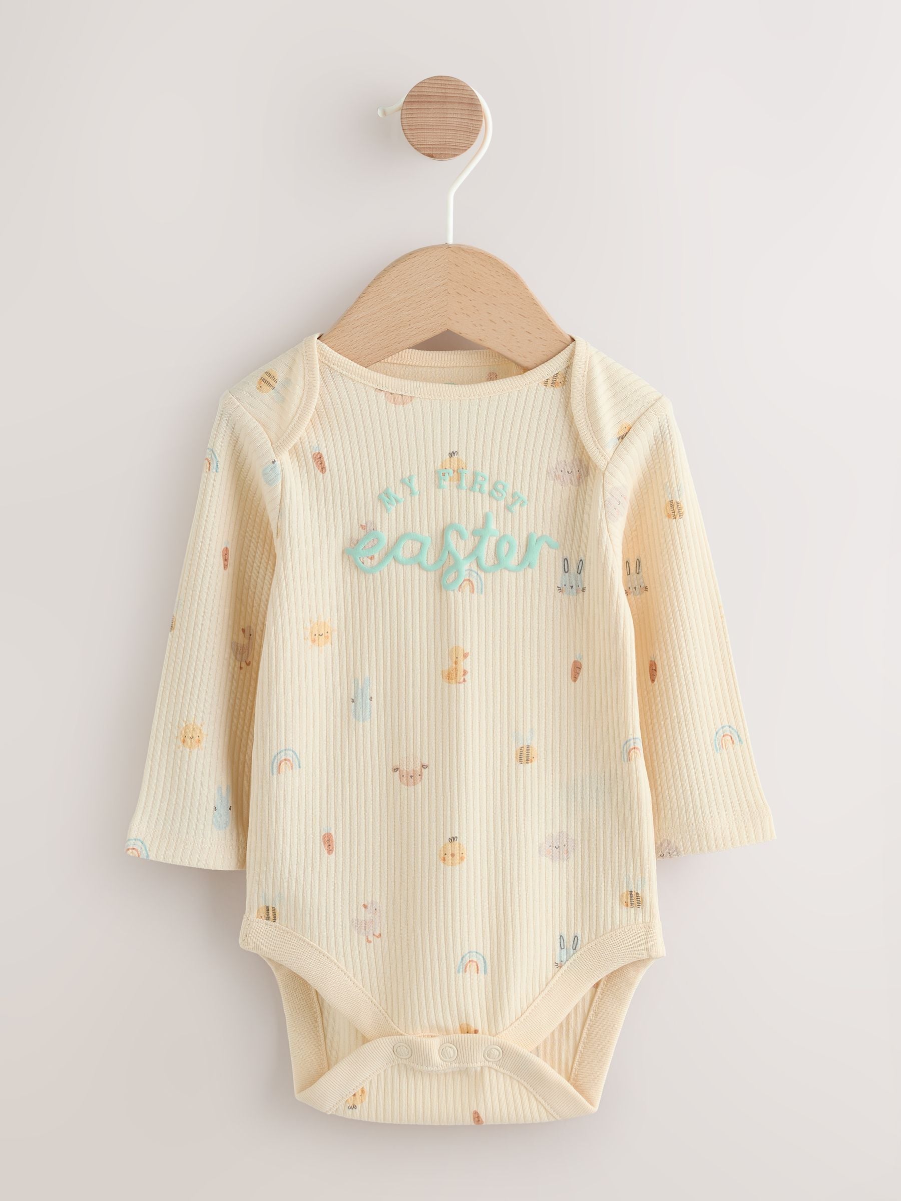 Ecru My First Easter Long Sleeve Baby Bodysuit image 1