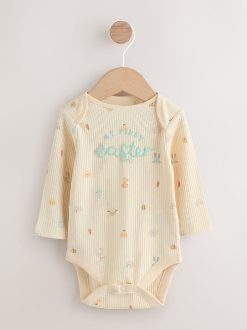 Ecru My First Easter Long Sleeve Baby Bodysuit image 1