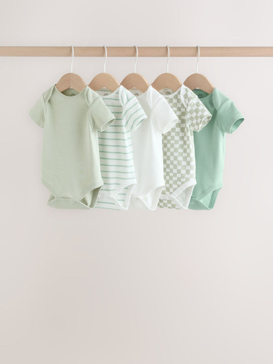Green Short Sleeve Baby Bodysuits 5 Pack image 1
