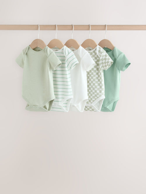 Green Short Sleeve Baby Bodysuits 5 Pack image 1