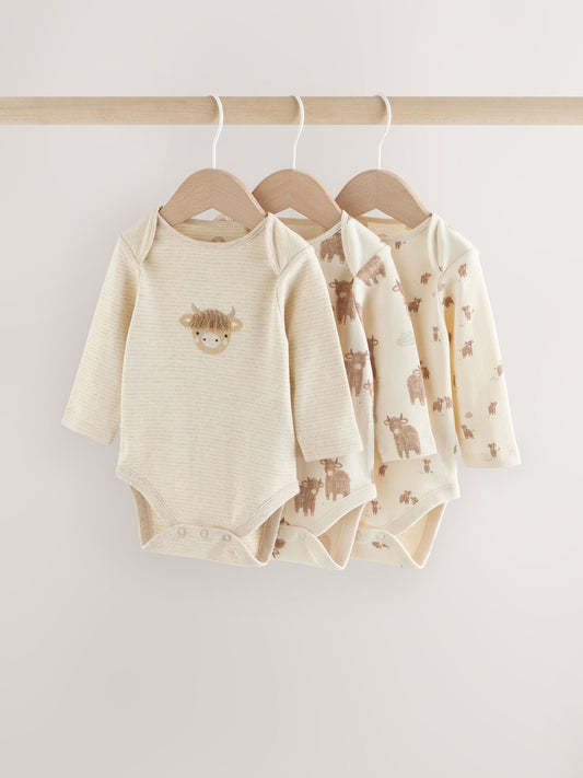 Neutral Hamish Long Sleeve Baby Bodysuits 3 Pack image 1