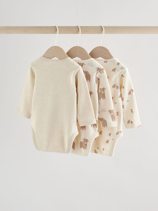 Dsiney Kidz - Neutral Hamish Long Sleeve Baby Bodysuits 3 Pack image 2