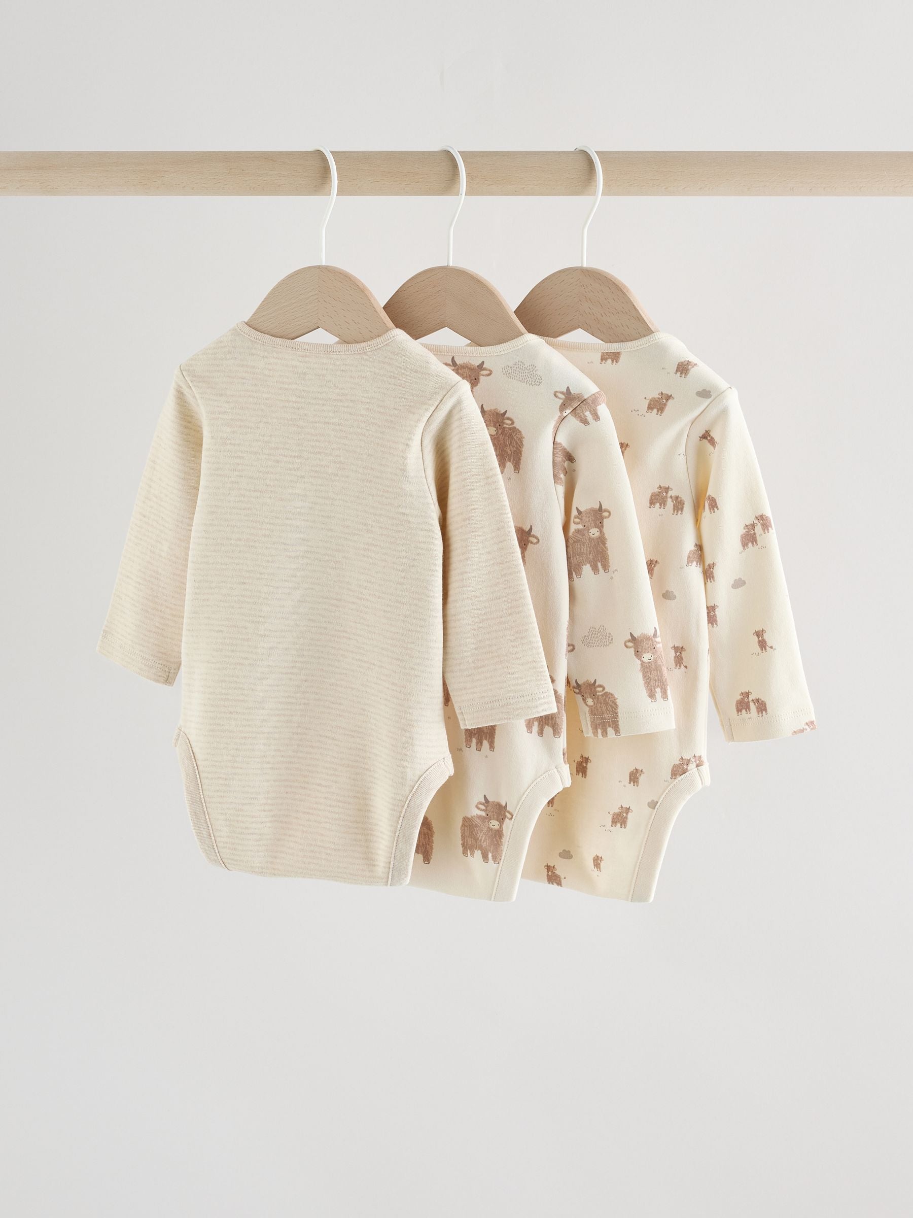 Neutral Hamish Long Sleeve Baby Bodysuits 3 Pack image 2