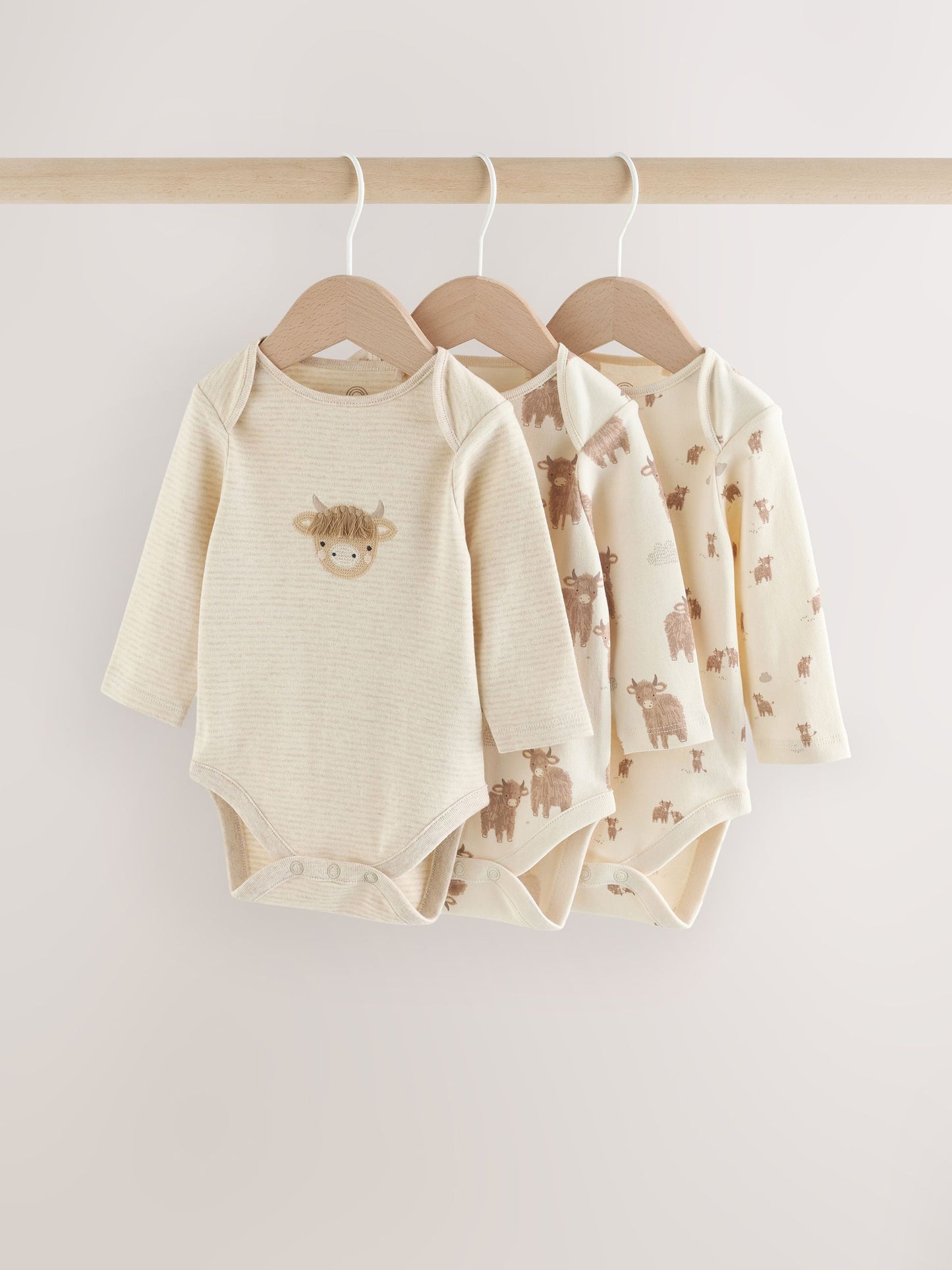 Neutral Hamish Long Sleeve Baby Bodysuits 3 Pack image 1