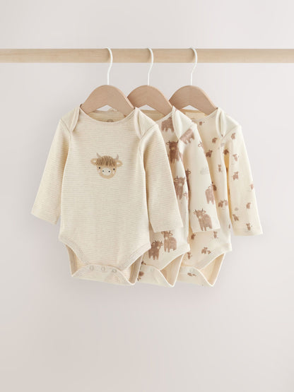 Neutral Hamish Long Sleeve Baby Bodysuits 3 Pack image 1