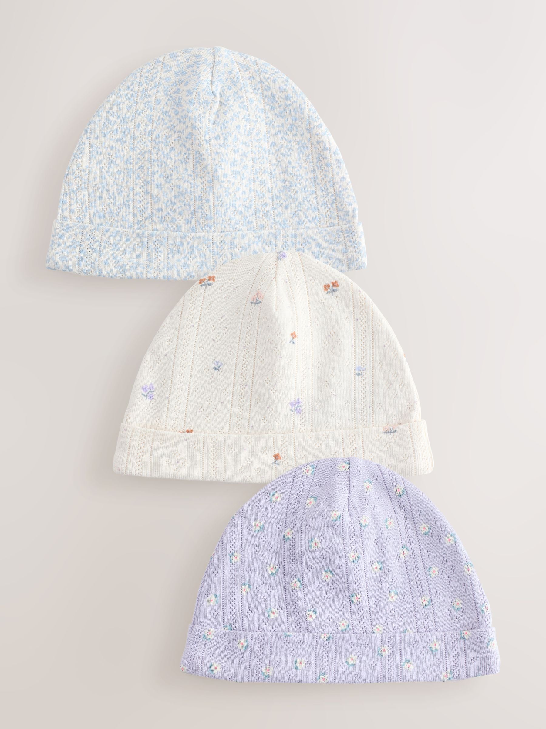 Multi Pointelle Baby Beanies 3 Pack (0-18mths) image 1